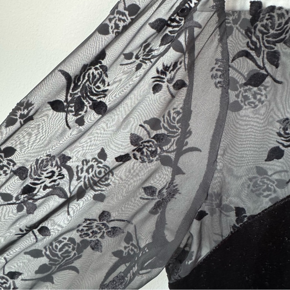 Vintage Niki Black Velvet Floral Dress Size 10 Whimsigoth 80s 90s Prom Sheer - Picture 2 of 13